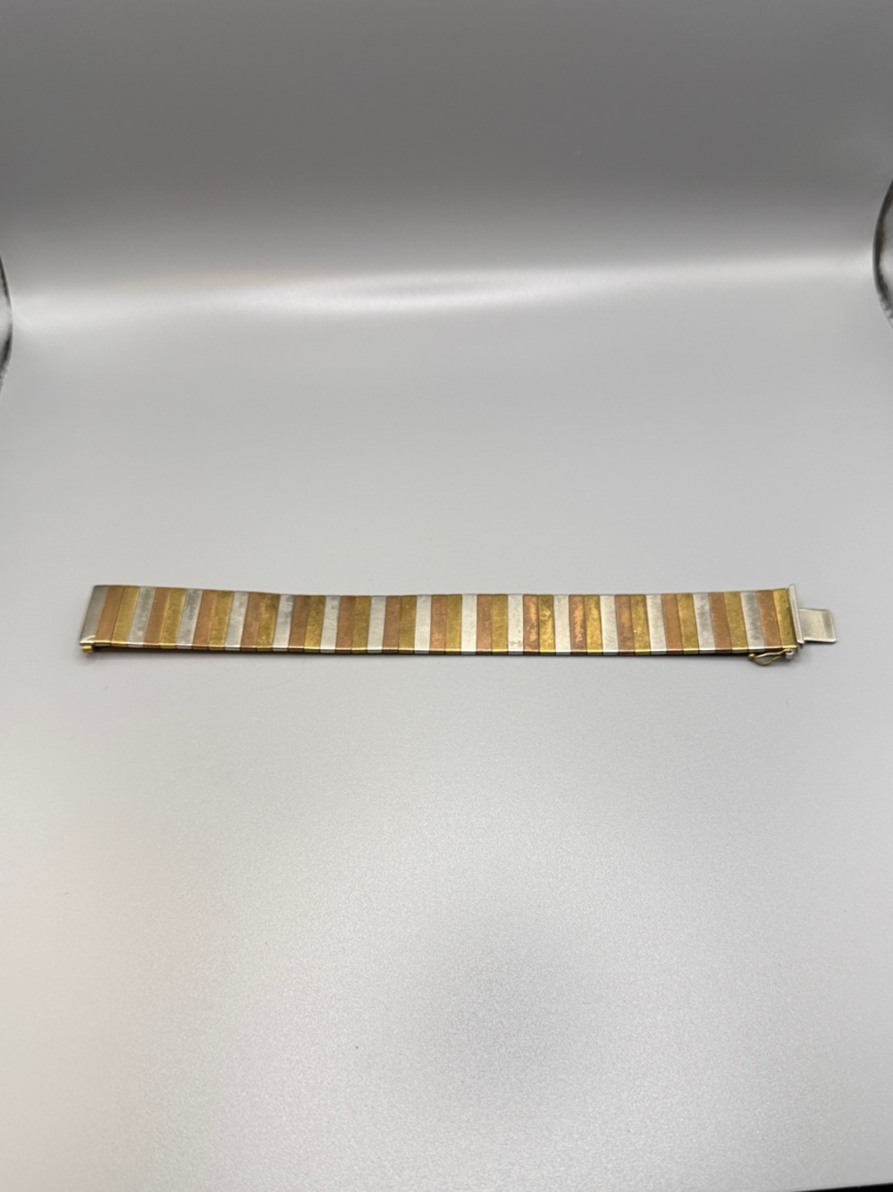 Striped Vintage Tri-Tone Metal Wellness Bracelet - Gold & Rose Gold